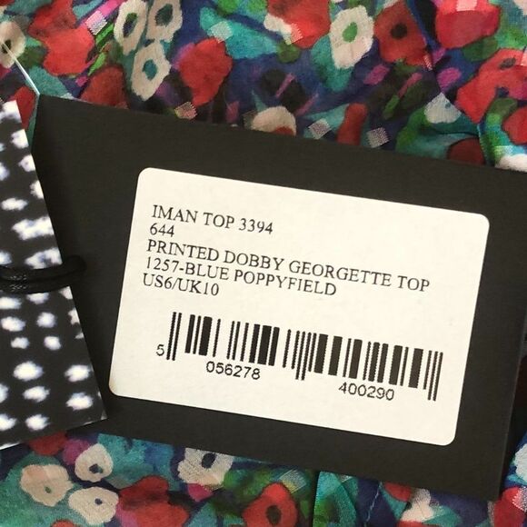 Printed Dobby Georgette-Blue Poppyfield Silk Top - Picture 6 of 7